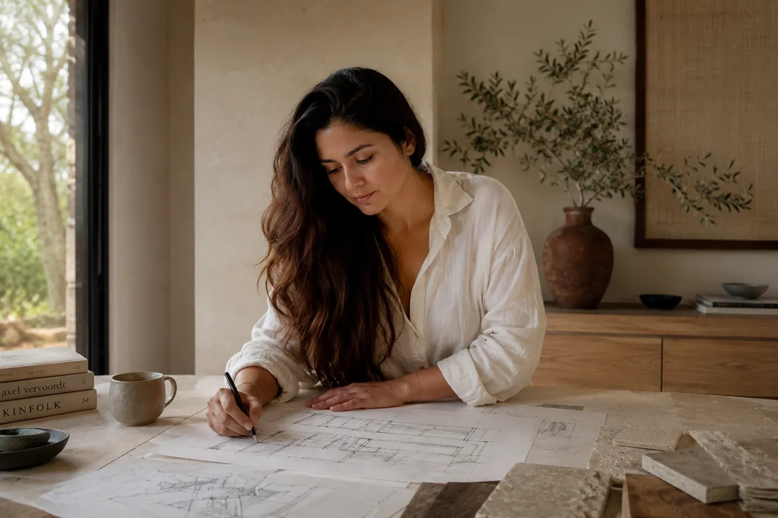 Seerat Khatri working on interior architecture sketches